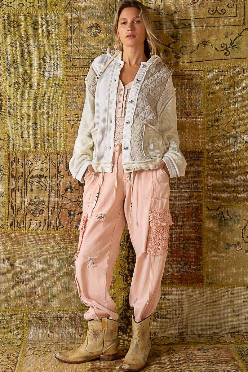 You had me at cozy multi fabric hooded button down combo shacket