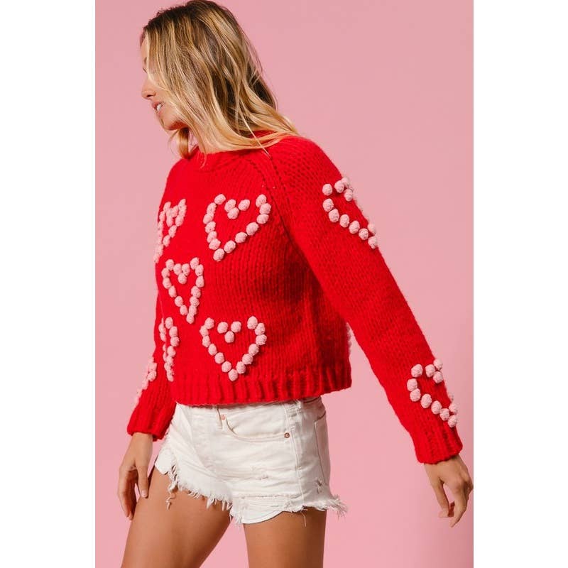 POM POM HEART TEXTUREED VALENTINE SWEATER