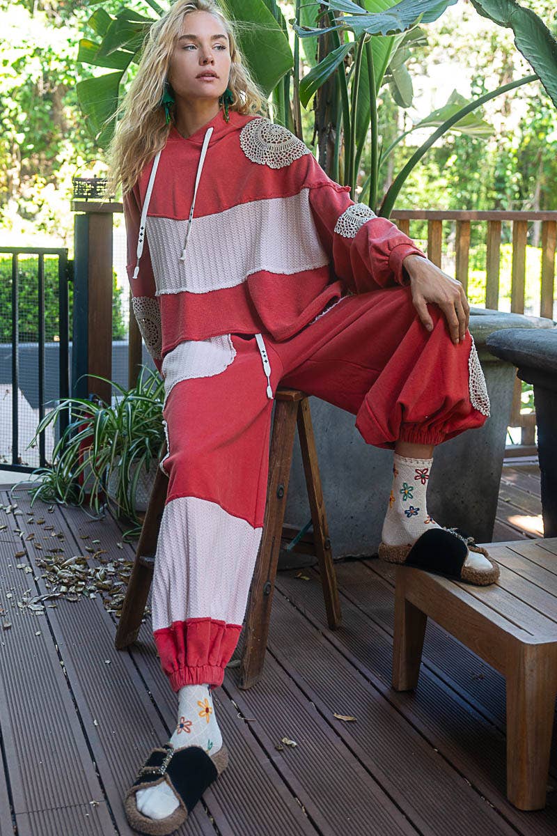 Tomato Soup  Cut and Sew mix trim detail pants