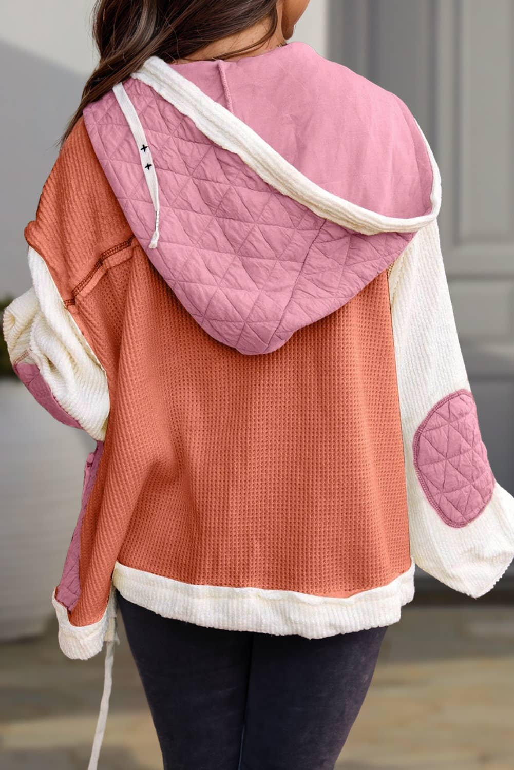 Quilted Textured Patchwork Hooded Jacket | White/Cream