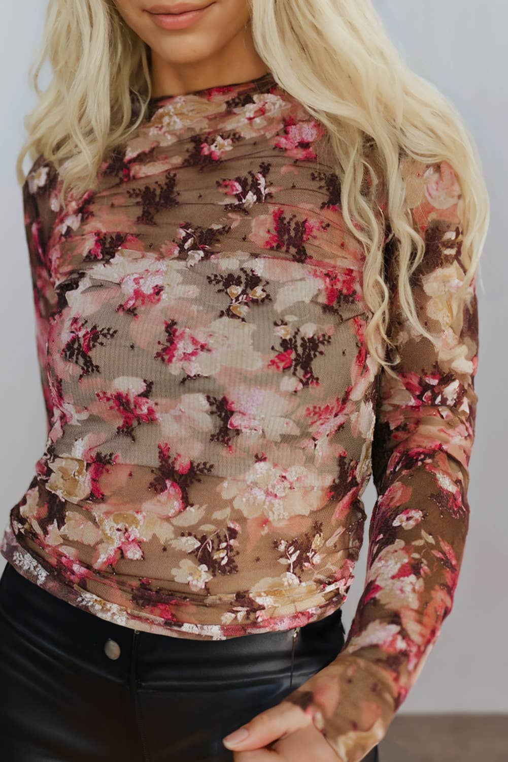 Sassy Floral Print Sheer Mesh Top