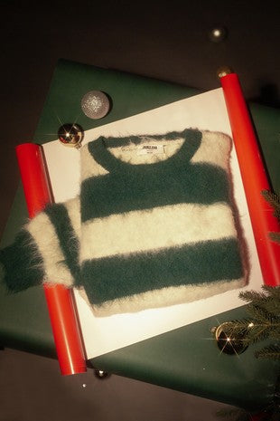 My Hight School Wool Blend Cropped Sweater Green/Cream