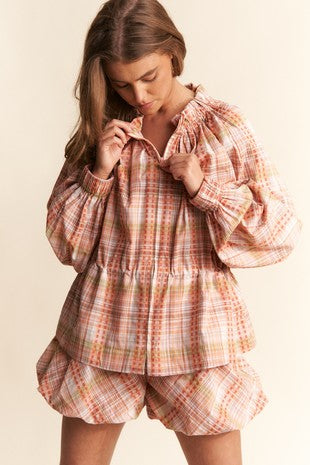 Plaid Floral Zip Up Shacket